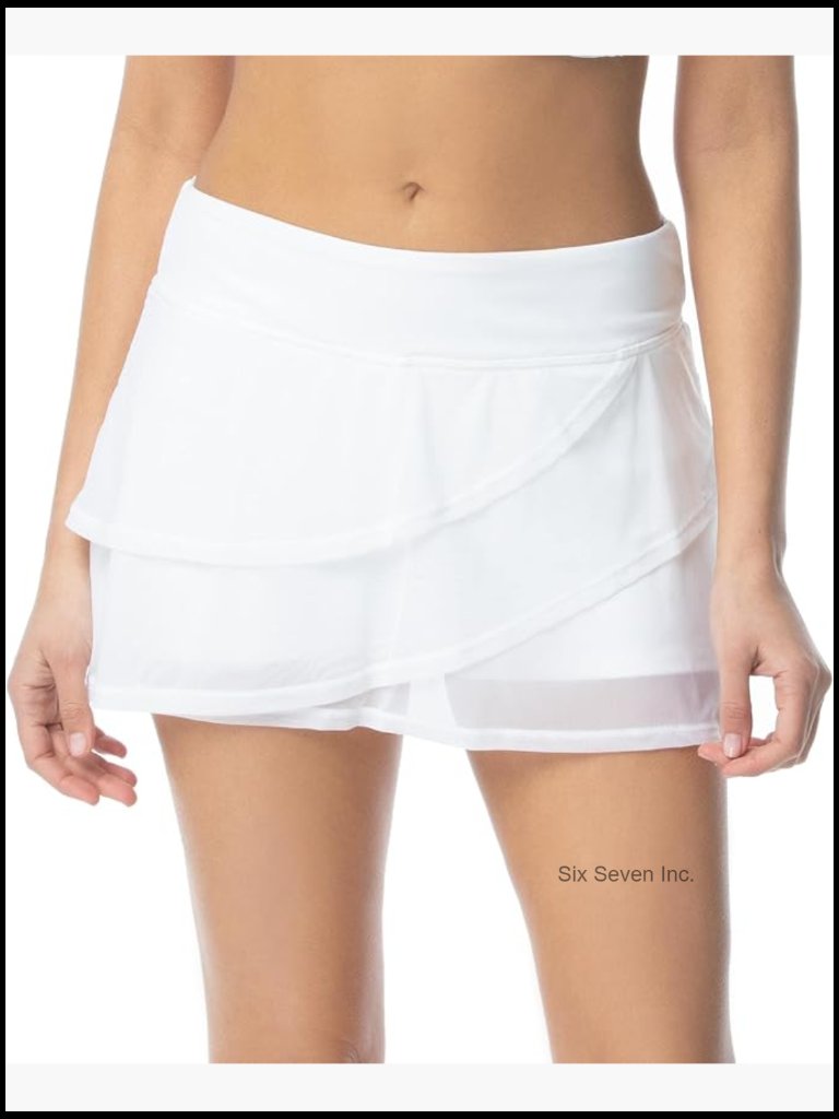Mesh Layer Swim Skort - Tummy Control High Waisted Bikini Bottom